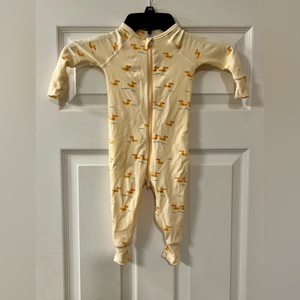 Hanna Andersson Yellow Duck Print Romper 6-12 Months